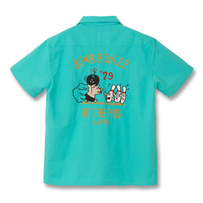 5743 EMBROIDERED BOWLING SHIRT - EMERALD