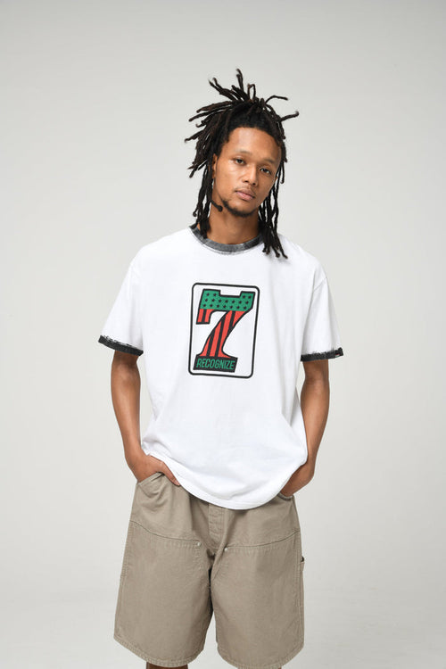 #7 VINYL TRIM TEE - WHITExBLACK