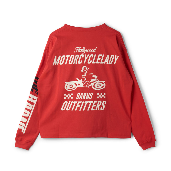 BR-25403 BOXY L/S PRINT T-SHIRT (MOTORCYCLELADY) - RED