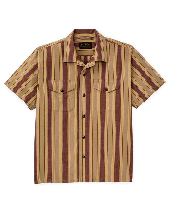 CHAMBRAY CAMP SHIRT - BRICK/TAN