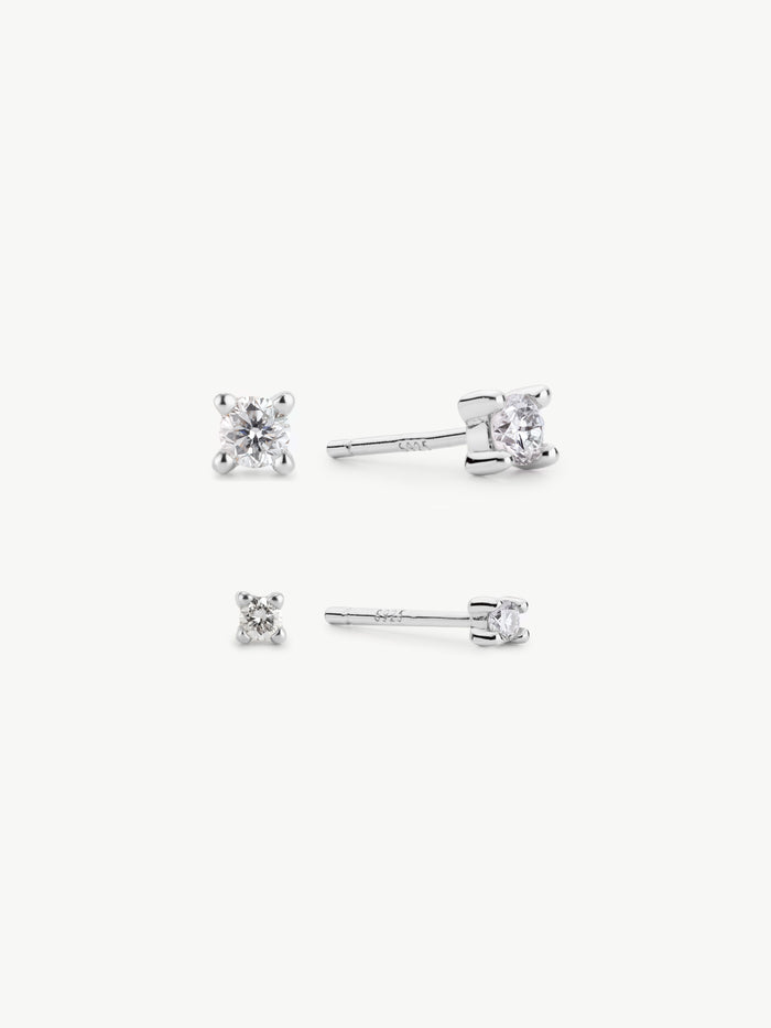 classic and mini lab grown diamond studs earring set in sterling silver