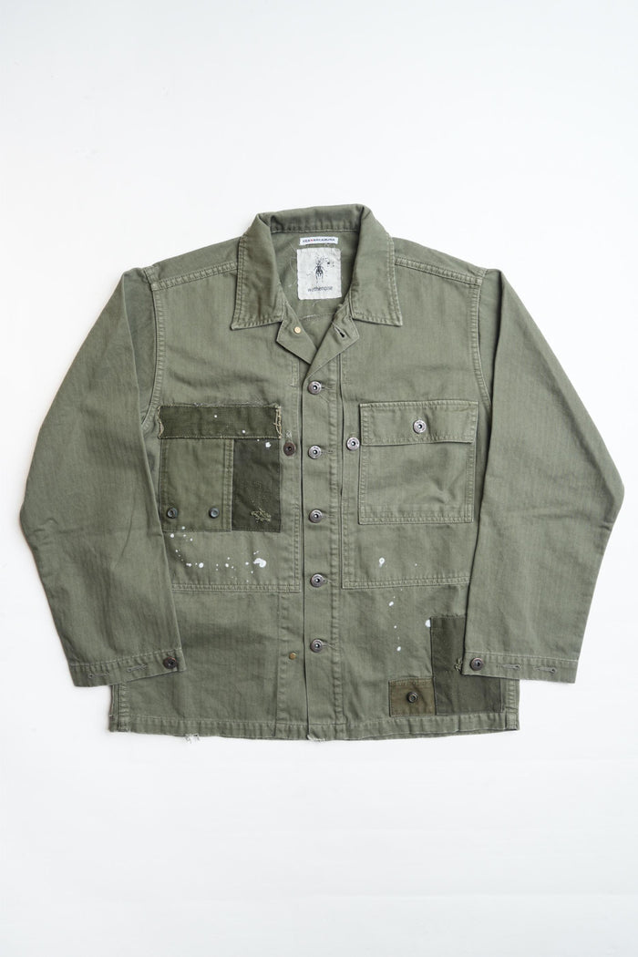 COTTON HBT P-44 USMC JACKET WITH PATCHWORK - GREEN