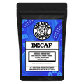 Decaf coffee package with Bizarre Coffee Company label on a blue and black background