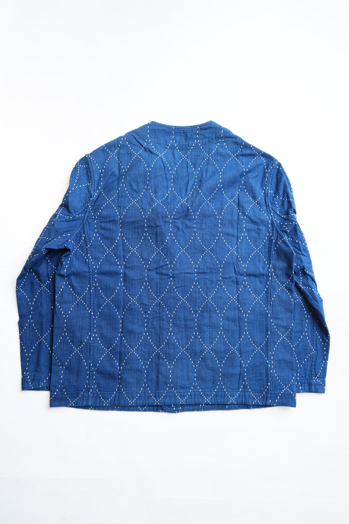 Geometric Sashiko Casual Cardigan Jacket - INDIGO
