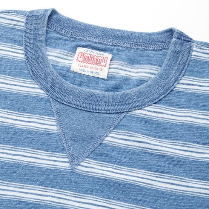 INDIGO SLUB JERSEY SHORT-SLEEVED SWEATSHIRT T-SHIRT - FADE INDIGO BORDER