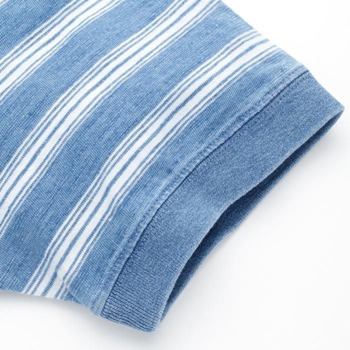 INDIGO SLUB JERSEY SHORT-SLEEVED SWEATSHIRT T-SHIRT - FADE INDIGO BORDER