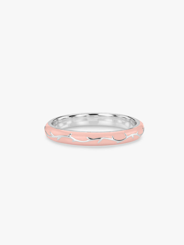 Ophelia pink enamel ring with branch detail in sterling silver