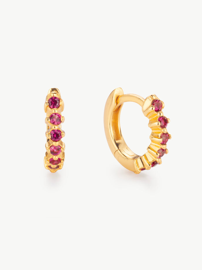 Ruby Huggie Hoops in Gold Vermeil