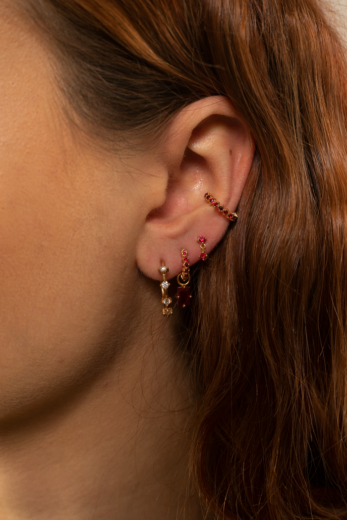 Ruby Huggie Hoops in Gold Vermeil