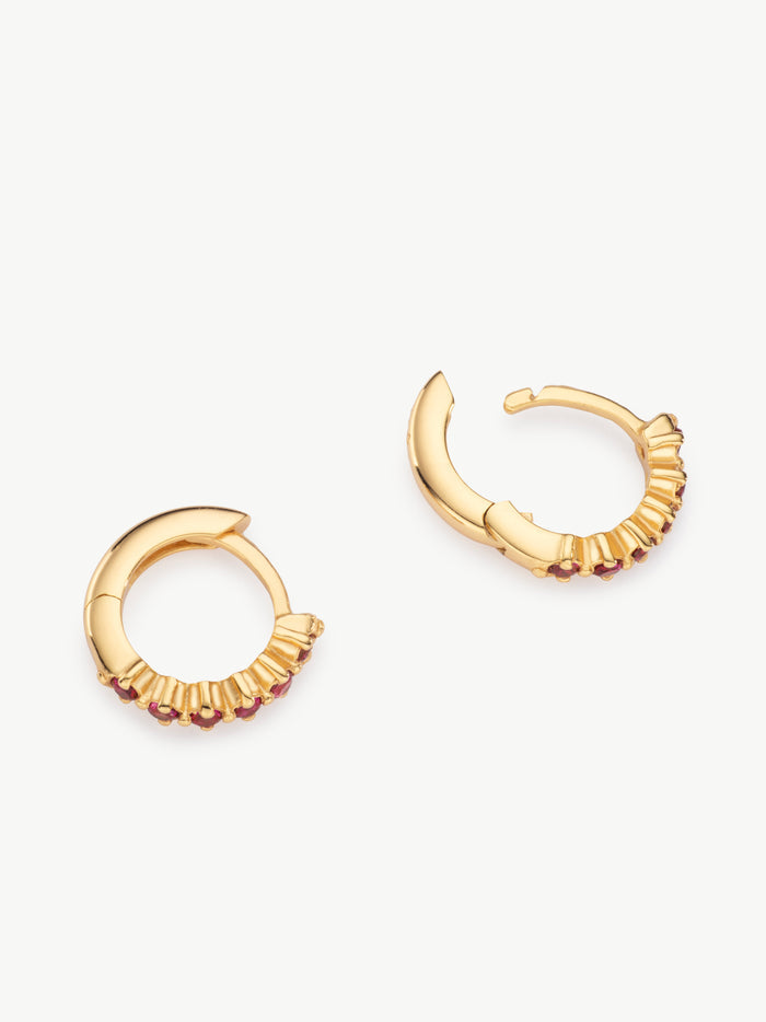 Ruby Huggie Hoops in Gold Vermeil