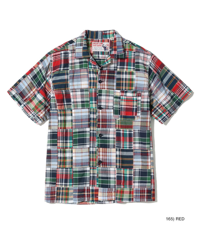 SC39739 MADRAS CHECK PATCHWORK OPEN SHIRT - RED