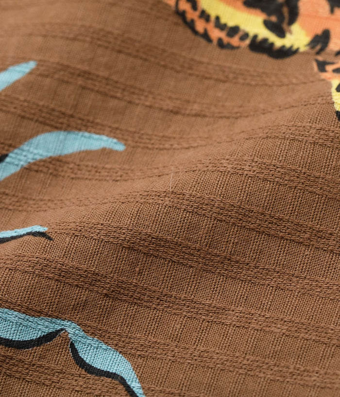 SH39720 DOBBY COTTON OPEN SHIRT LEOPARD - BROWN
