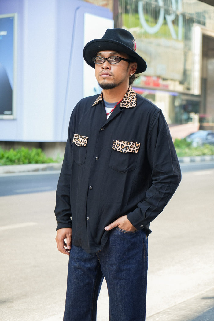 SNAP-UP GABARDINE SHIRT - LEOPARD