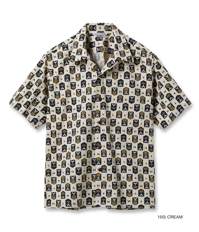 SS39697 COTTON BROAD HAWAIIAN SHIRT “NAVY'S CHEVRON” - CREAM