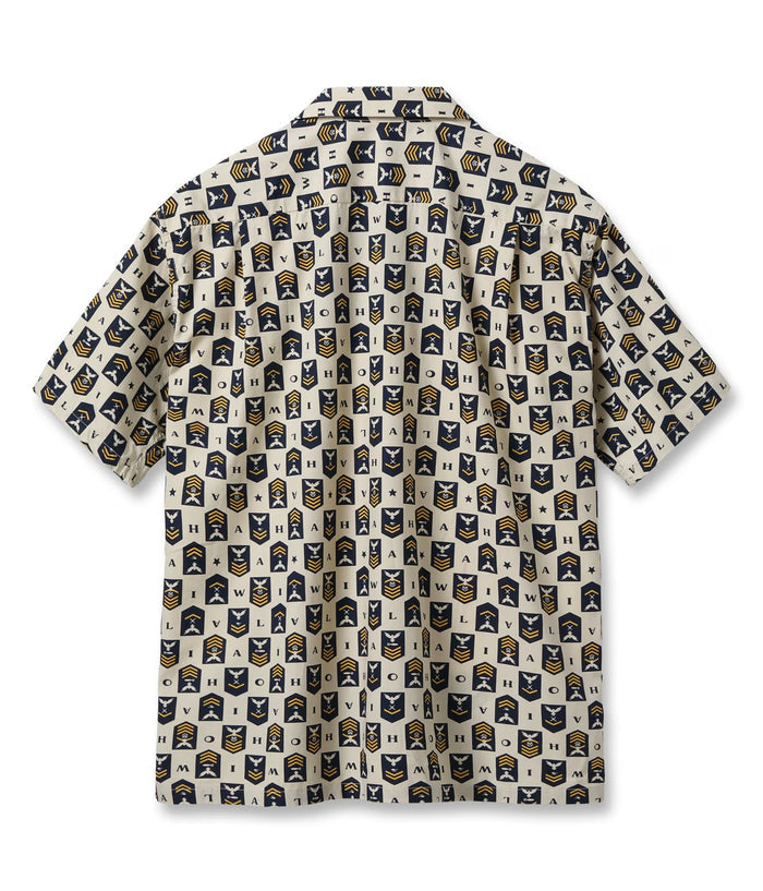 SS39697 COTTON BROAD HAWAIIAN SHIRT “NAVY'S CHEVRON” - CREAM