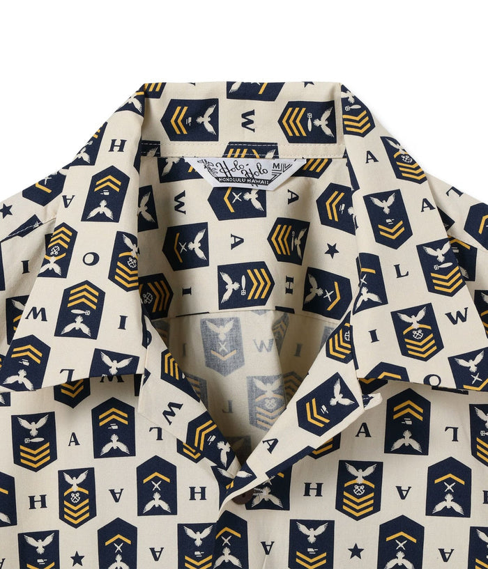 SS39697 COTTON BROAD HAWAIIAN SHIRT “NAVY'S CHEVRON” - CREAM
