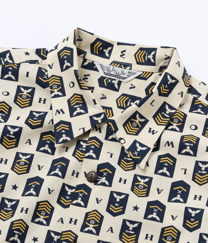 SS39697 COTTON BROAD HAWAIIAN SHIRT “NAVY'S CHEVRON” - CREAM