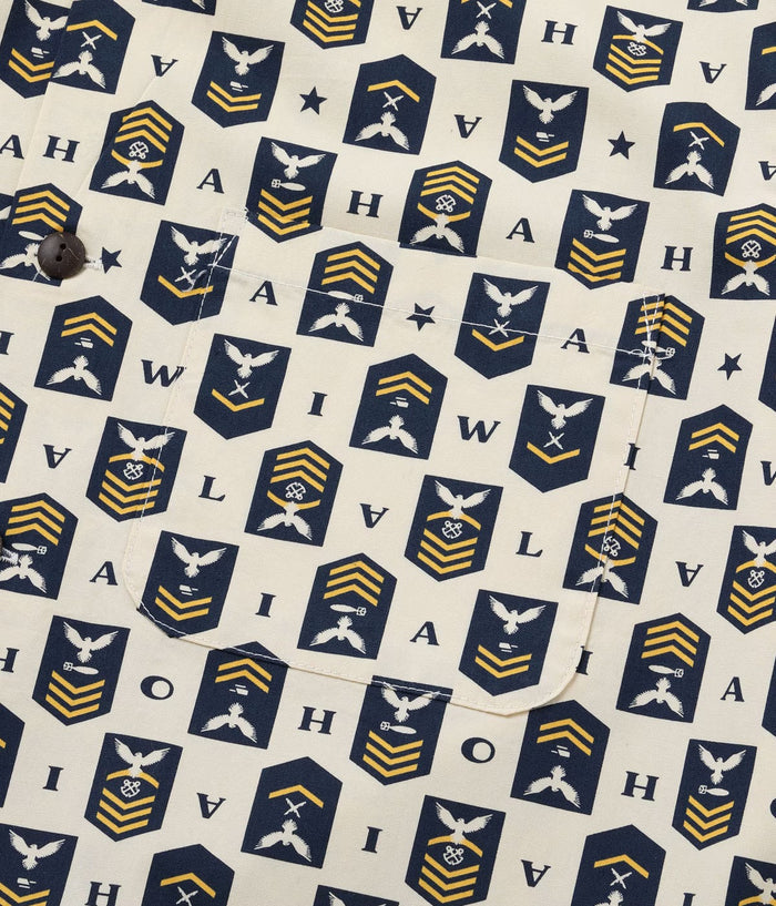 SS39697 COTTON BROAD HAWAIIAN SHIRT “NAVY'S CHEVRON” - CREAM