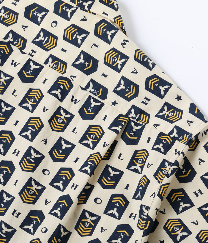 SS39697 COTTON BROAD HAWAIIAN SHIRT “NAVY'S CHEVRON” - CREAM