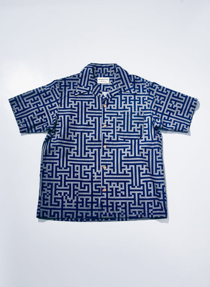 SSA26-02 (Geometric Pattern Aloha Shirt) - NAVY