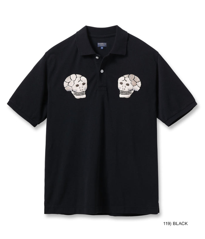 TT79746 SUKA POLO SHIRT EMBROIDERED SKULL & SNAKE - BLACK