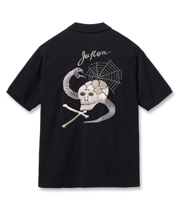 TT79746 SUKA POLO SHIRT EMBROIDERED SKULL & SNAKE - BLACK