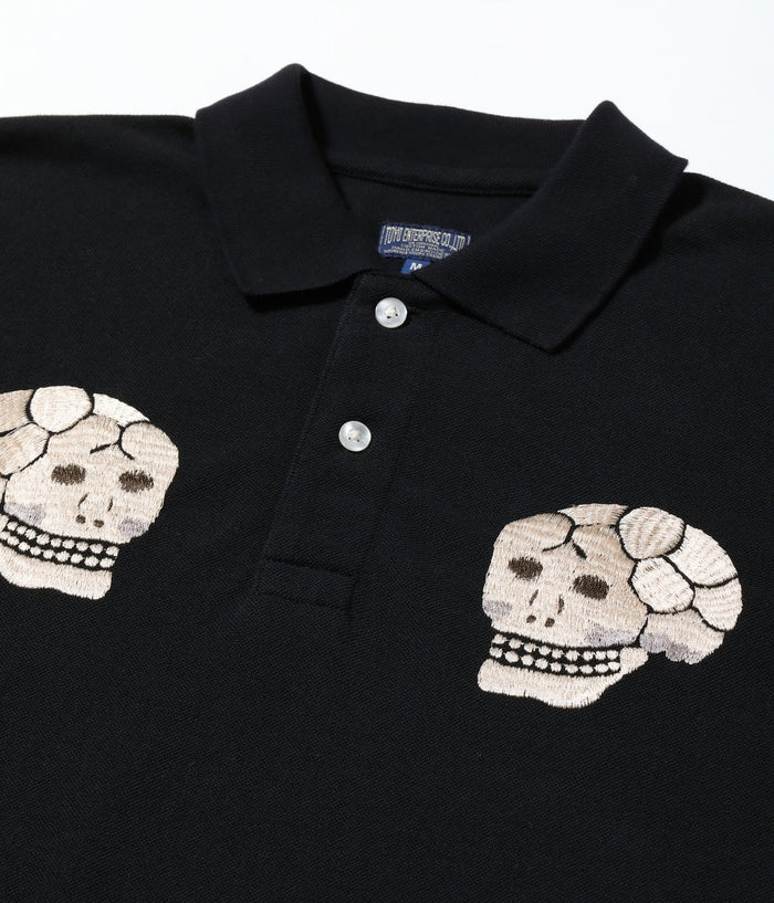 TT79746 SUKA POLO SHIRT EMBROIDERED SKULL & SNAKE - BLACK