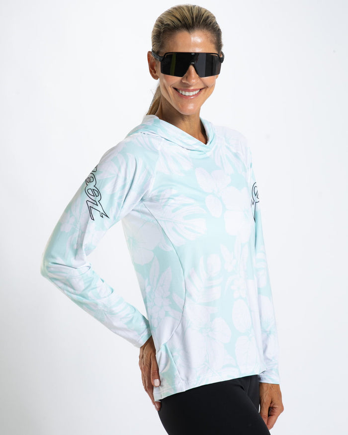 Zoot Sports RUN LONG SLEEVE TEES Women's Ltd Run Sun Stop Hoodie - Blue Hawaii