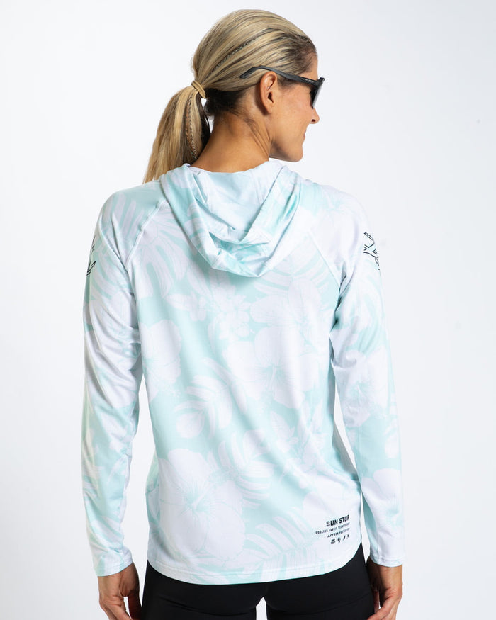 Zoot Sports RUN LONG SLEEVE TEES Women's Ltd Run Sun Stop Hoodie - Blue Hawaii