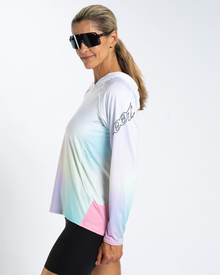 Zoot Sports RUN LONG SLEEVE TEES Women's Ltd Run Sun Stop Hoodie - Sunset